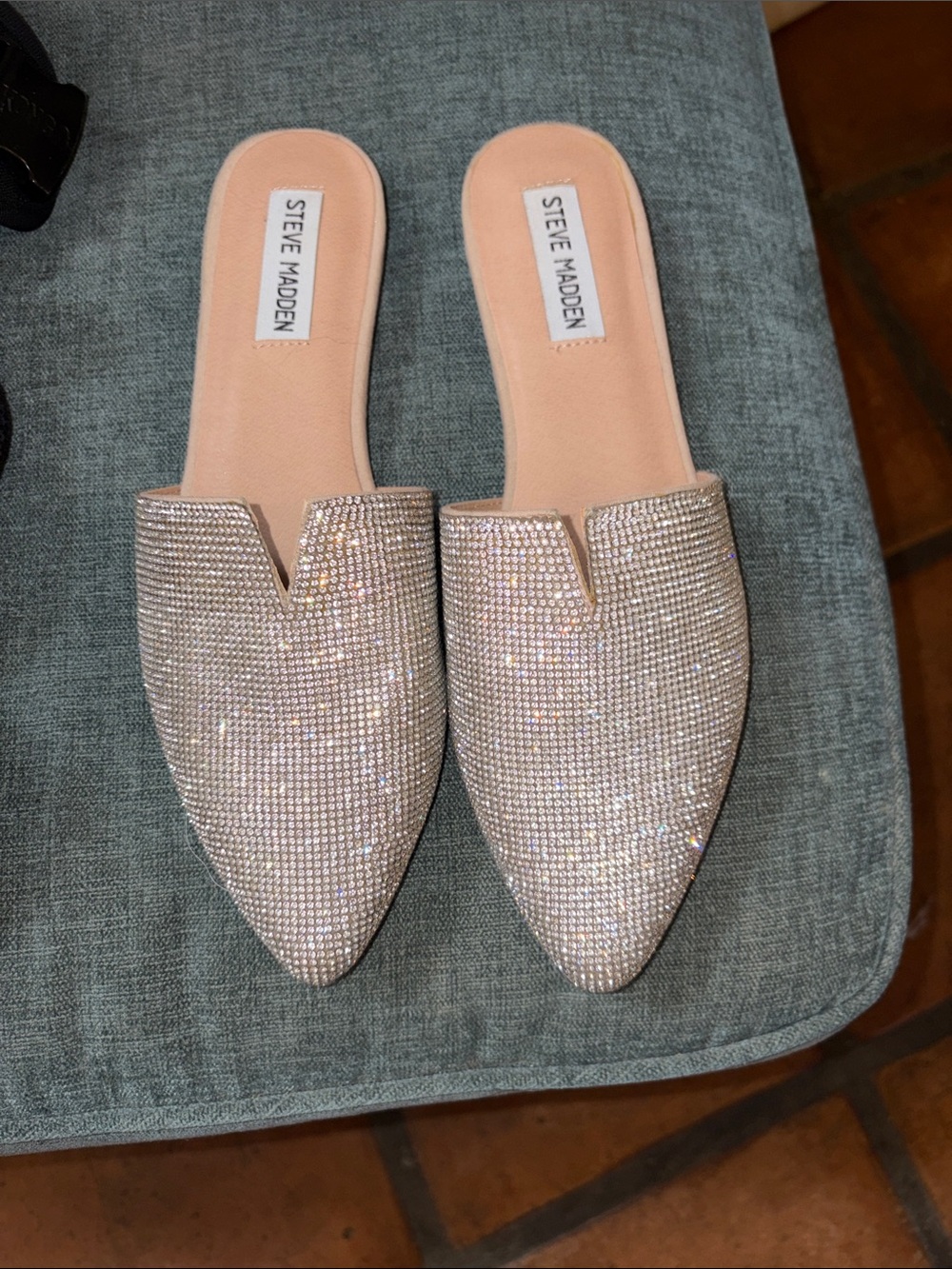 Steve Madden Sparkle Pointed-Toe Slip-On Mules in Rose Gold